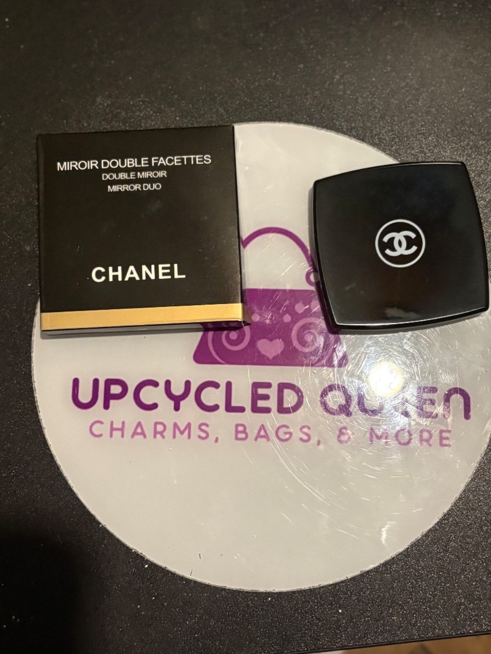 CHANEL Black Compact Double Mirror with White Logo